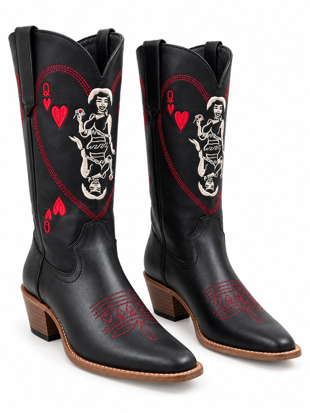 Dingo Queen A Hearts Cowboy Boots Womens 10M Black Leather Western DI174